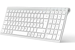 iClever BK10 klawiatura Bluetooth, bezprzewodowa klawiatura z 3 kanałami Bluetooth, stabilne połączenie, ultracienka, ładowalna klawiatura QWERTZ, niemiecka klawiatura radiowa do iOS, Android, Windows (srebrna)