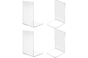 MerryNine Clear book 4pcs Plastic Shelf Ends for Heavy Duty Books, Non-Slip Decorative Holders for Kids, Great for Office and Home