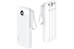 VRURC 10000mAh Power Bank With Built in Cables,USB C Battery Pack Portable Charger with 5 Outputs 2 Inputs Powerbank LED Display compatible with iPhone 14 13 12 Samsung S21 S20 Xiaomi iPad