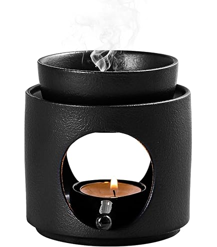 Diffusore Aromi Ecooe In Ceramica Nera - Per Oli Essenziali Con Portacandela, Design Floreale - Foto 9