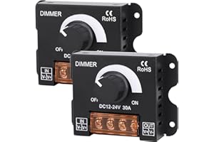 Gebildet 2pcs Contrôleur de Gradation PWM DC12V/24V 30A,Bouton de Réglage de la luminosité,Interrupteur Marche/arrêt pour Bandes Lumineuses LED Monochromes,Variateur de lumière LED à Coque Métallique