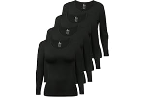 ALPIDEX T-Shirt Femme Manches Longues Lot de 4 Basique Uni Coton Stretch sous-vêtement Col Rond