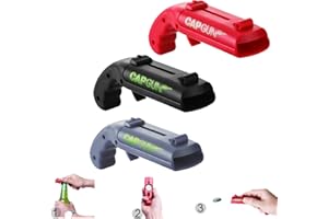 Jsvacva Cap Gun Flaschenöffner, Bieröffner Pistole Kronkorken Original Männer Bieröffner Lustig Schießt Launcher für Zuhause, Bar, Party, Trinken Spiel und Geschenk, Grau, Rot und Schwarz-3 Stück