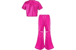 CHICTRY Completo Sportivo da Bambina Metallico Lucido Crop Top Maglia a Manica Corta e Pantaloni Cargo di Paillettes Tuta da Ginnastica Jazz ip Hop Dancewear