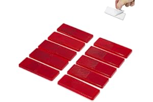 TAEUYYM 10 x Catarifrangente Autoadesivo Rettangolare Rosso, Catarifrangente Autoadesivo Rettangolare Posteriore Rimorchio, Catarifrangente Rettangolare Per Caravan RV Auto Camion Rimorchio(Rosso)