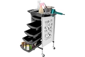 KANGTEN Carrello da parrucchiere con 5 cassetti e ruote, carrello da lavoro, trolley stilista parrucchiere bianco