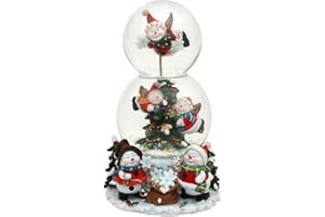 DEKOHELDEN24 XXL Doppel-Schneekugel, Schneemann mit Spieluhr, Maße H/B/Ø Kugel: ca. 20,5 x 12,5 cm/Ø 6 und 10 cm.