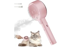 ROLEMON Spazzola a Vapor per Gatti 4 In 1 Spazzole Vapora per Cani Capelli per Massaggio,Cura e Depilazione Steamy Cat Brush Spazzol Gatto con Vapore per Capelli Lunghi Corti (Rosa)