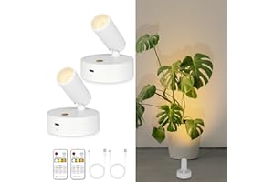 lobolighting Rechargeable LED Spotlight with Remote, 2Pack Battery Operated Spot Lights Wireless Up Lights Indoor Picture Light with Timer, Dimmable Uplighting Stick on Wall Lamp for Plant Artwork