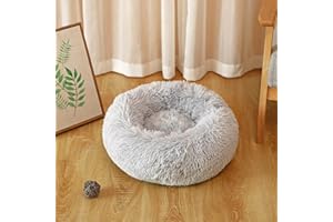 FISTAD Cama para Perros Cama para Gatos, Redonda Suave Lavables Cama para Mascota con Parte Inferior Antideslizante y Cómodo Mullida Felpa Adecuado para Gatos y Perros Pequeños (60cm Gris Claro)