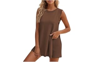 NSICBMNO Co Ord Sets For Women Summer Two Piece Outfit Ribbed Knit Loungewear Long Sleeveless Tunic Tops Running Shorts Y2K Tracksuit 2 Piece Lounge Set Pyjamas For Holiday Beach Streetwear