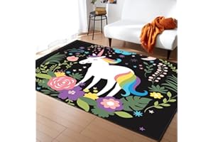STICKER SUPERB. 3D Animal Unicorn Camera da Letto Tappeto Ragazza Ragazzo Soggiorno Tappetino Corridoio Sala da Pranzo Bagno Morbido Fluffy Tappetino da Gioco Gattonare per Bambini (Nero 1,140x200 cm)