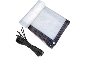 JACKFRU Telone impermeabile, trasparente con occhielli, telo di plastica, resistente alle intemperie, copertura per piante, resistente ai raggi UV, pieghevole, con corda per mobili da giardino (2 x 5 m)
