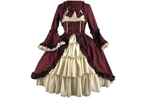 Duohropke Vestido de baile rococó para mujer, estilo gótico, estilo victoriano, vestido medieval, vestido largo, varias capas, encaje, vintage, princesa, cosplay, vestido largo hasta el suelo