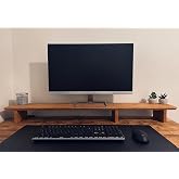 carpentray 100cm Long Wooden Computer Monitor Stand, Monitor Riser Desk Shelf Desktop Stand TV Laptop Riser (110cm Long)