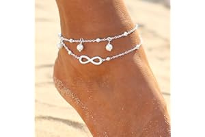 Chaioe Boho Double Anklets Silver Forever Anklet Chain Pearl Beaded Anklet Bracelet for Women and Girls