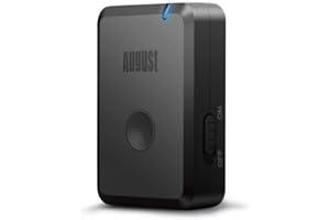 August MR250 Bluetooth 5.2 Transmitter – aptX Low Latency, 13H Playtime, Dual Link Wireless Audio Adapter with 3.5mm AUX for TV, PC, Stereo – Stream Music to 2 Bluetooth Headphones or Speakers – Black