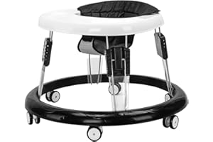 UBRAVOO YEALEO Adjustable Baby Walkers for Baby with Easy Clean Tray, Universal Wheeled Walker, Anti-Rollover Folding Walker for Girls Boys 6-18Months Toddler Black