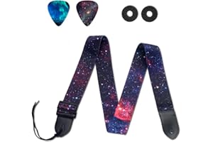Czzmy Adjustable Guitar Strap Includes 2 Strap Locks & 2 Matching Picks.Leather ends Guitar Shoulder Strap Suitable for Acoustic Guitar,Electric Guitar,Gift for Guitarist