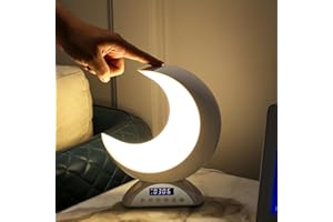 COLEXY Lámpara Mesita de Noche Tactil, Despertador Musical, Luz Altavoz, 20 Colores de Luz, Lámpara Luna USB, Lámpara de Mesa Regulable para Habitación, Sala de Estar