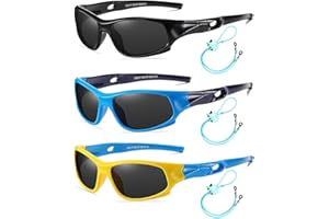 Rocf Rossini Pack of 3 Flexible Kids Sunglasses Polarized Sports Sun Glasses Girls Boys Cricket Shades with Straps UV400 Protection Eyewear for Age 2-10
