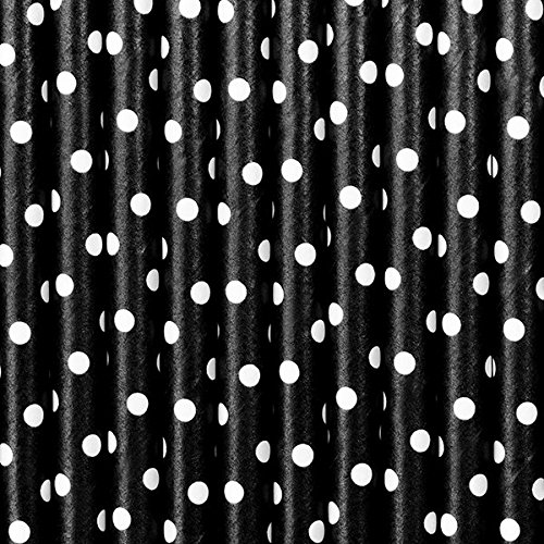 60-tlg. Set Papierstrohhalme Strohhalme MIX – Punkte Streifen – schwarz pink silber 20 cm - 6