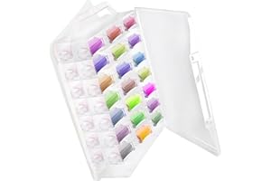 HOMURY Scatola Portaoggetti Con Manico per Filo da Cucito e Ricamo - 46 Scomparti, Contenitore in Plastica per Bobine e Tessuto (Trasparente, 33 x 25 x 8,2 cm)