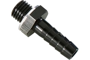 AC PERFORMANCE Black Anodized Aluminum Fuel Oil Pump Inlet Straight M12x1.5 Metric to 3/8" (?.5mm) Hose Barb Fitting Bare with Aluminium Washer