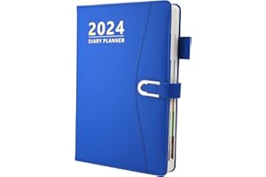 HOYUNLL Diary 2024 A5 Page a Day, 2024 Diary from Jan 2024 to Dec 2024, Productivity A5 Daily Planner with Monthly Tabs, Pen Loop and Inner Pocket, 21×14.5cm，400 Page (Blue)