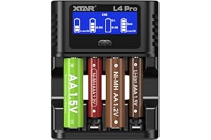 XTAR L4 Pro Ladegerät für AA AAA Batterien - Schnellladegerät Kompatibel mit NI-MH & Li-Ionen Akkus - Intelligentes Ladegerät mit Überladungsschutz für 1.2V & 1.5V Batterien