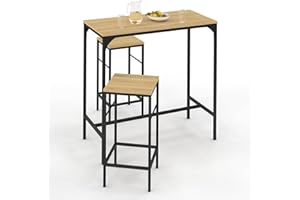 IDMarket - Tavolo alto da bar DETROIT e 2 sgabelli di design industriale