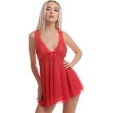 Dantelli L&uuml;x Fantezi Gecelik ML-05 Siyah/Kırmızı
