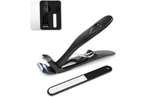 WPPQWP Nagelknipser für Senioren Dicke Nägel mit Feile, Nail Clipper mit Auffangbehälter, Zehennagelknipser mit Langem Griff, Nagelknipser Groß Edelstahl, Ergonomischer Nagelknipser, Schwarz