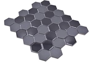 CONWIRE Mosaico de cerámica hexagonal negro brillante R10B antideslizante para pared, suelo, cocina, ducha, baño, azulejos de mosaico, azulejos