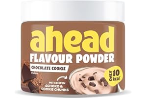 ‎AHEAD ahead Flavour Powder | Chocolate Cookie 250g | 83 Portionen | Nur 10 kcal pro Portion | Kalorienarmes Geschmackspulver mit Inulin und Laktase | Geprüfte Qualität - Made in Germany