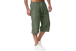 Oanviso Pantalones Cortos para Hombre Algodón y Lino Shorts Slim Fit 3/4 Pantalones Cómodo Pantalón Corto Ligero Casuales Short con Bolsillo Pantalones Corto Deportivos Jogger Short Colores Sólidos