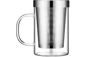 Hniuyun Glass Tea Infuser Cup, Glass Teacups with Stainless Steel Strainer and Lid for Loose Leaf Tea, Blooming Tea, Tea Bag, Ice Coffee (16.9oz/ 500ml)
