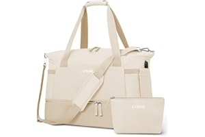 ETRONIK Gym Duffel Bag for Women, Sports Travel Bag with USB Charging Port, Weekender Overnight Bag with Wet Pocket and Shoes Compartment for Women Travel, Gym, Yoga (Beige/Khaki)