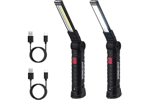 Tolesum 2 Piezas Linterna LED Recargable Luz de Trabajo Lámpara de Taller COB Recargable con Base Magnética, 5 Modos, para Garaje, Camping, Emergencia - Type C Puerto