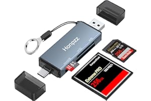 HONPZZ SD Kartenleser, USB/USB-C auf SD Micro SD CF Kartenleser Adapter, Speicherkartenleser für CFI/CFII/TF/SD/Micro SD/SDHC/SDXC/MMC/RS-MMC, Sd Karten Adapter Kompatibel mit Android/Windows/Mac OS usw