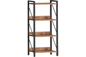 ‎HOOBRO HOOBRO Bücherregal, Standregal, Leiterregal, Freistehendes Schmales Regal, Büroregal 4 Ebenen, Offene Ablagen, für Wohnzimmer, Schlafzimmer, Büro, Küche, Rustikales Braun und Schwarz EBF40SJ01