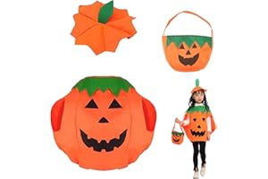 May Huang Kostium dziecięcy na Halloween, kostium dyni, kostium dyni na Halloween z koszem dyni i kapeluszem, kostium dyni dla chłopców i dziewczynek, Cosplay, impreza halloweenowa