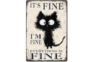 SUPERDANT Je Vais Bien Plaque Metal Vintage pour Chat Noir Plaque Vintage Metal pour Chat Affiche en Métal Drôle et Rétro Affiche D'Art Mural pour Chambre à Coucher Salon