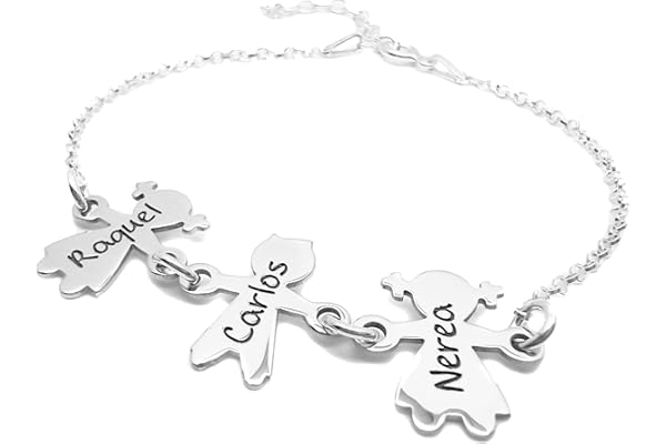 Pulsera Niños Personalizada con nombres - Fabricada en plata de ley 925/1000 - Nombres de Hijo/Nietos. Regalo día de la madre. Regalo Mamá/Abuela