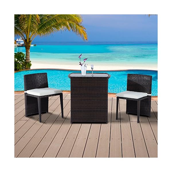 Outsunny Garden Rattan Furniture Bistro Set 3 PCs Patio Weave Companion Chair Table Set Conservatory Seaters