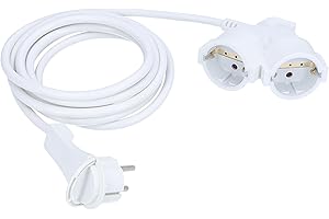as - Schwabe Verlängerungskabel 3 m mit Flachstecker und Doppelsteckdose - 230V/16A - IP20 - Flachstecker Verlängerungsleitung - 2-Fach Kupplung - Weiß, 51025