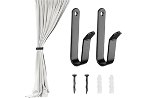 ALLisWE 2 Pieces Curtain Holdbacks Black U Shaped Metal Curtain Tie backs Hooks with Screws Wall Mounted Hanging Storage Drapery Holdback Holders Decorative Accessories for Home Office Window
