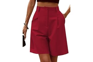 Zeagoo Pantaloncini Donna Estivi Vita Elastica a Vita Alta Bermuda Pantaloncini Casual Gamba Larga Lavoro con Tasche