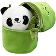 Panda Plush Toy, Bamboo Tube Panda Stuffed Animal Toy Soft Cuddly Plush Toy Panda Plush Doll Stuffed Animal Doll Plushie Doll Plush Toy Panda Soft Toy Hugging Pillow Gift for Kids Girls Boys (25cm)