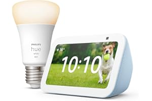 ECHO AND ALEXA Echo Show 5 (3rd generation) | Cloud Blue + Philips Hue White Smart Light Bulb LED (E27), Works with Alexa - Smart Home Starter Kit